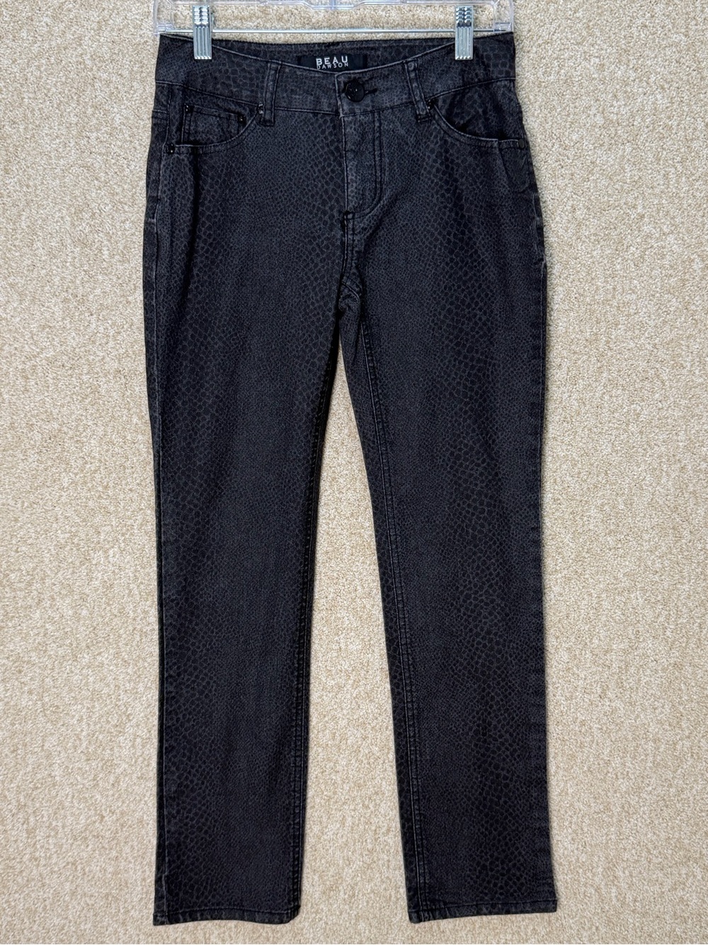 Chic black snake print denim pants size 6p mobwife‎ parisian chic skater grunge